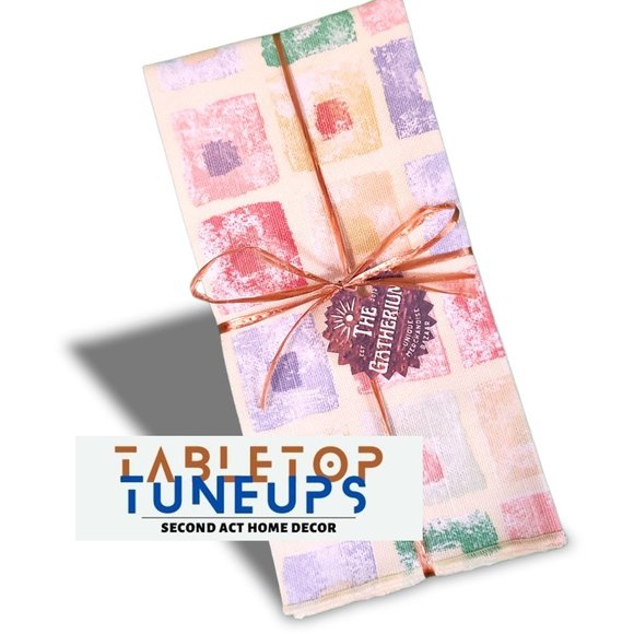 Home Dining Cloth Napkins Set (6) Colorful Pastel Abstract Prints - Picture 3 of 3